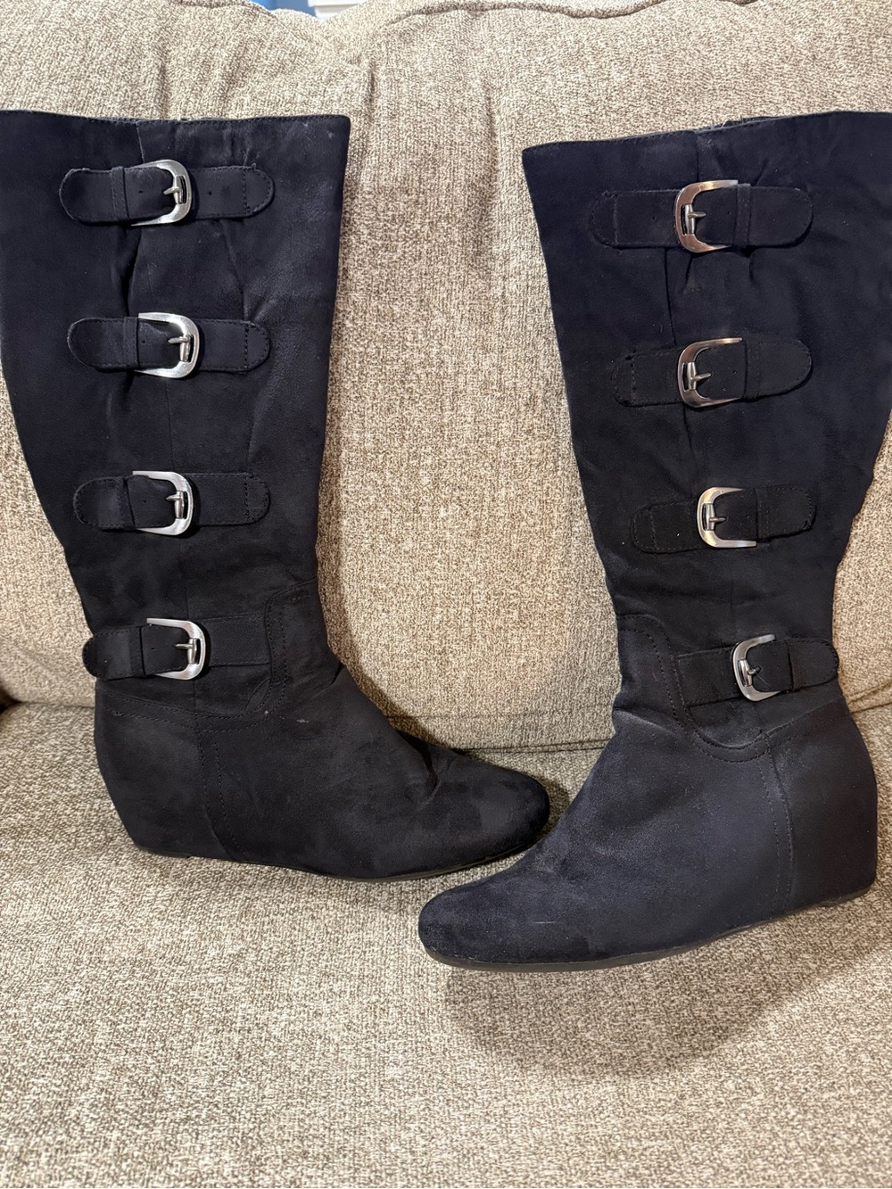 Studio Paolo Black Buckled Wedge Boots
